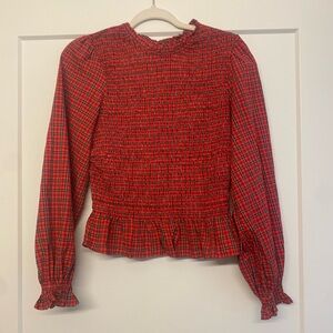 Old Navy Red Plaid Smocked Blouse